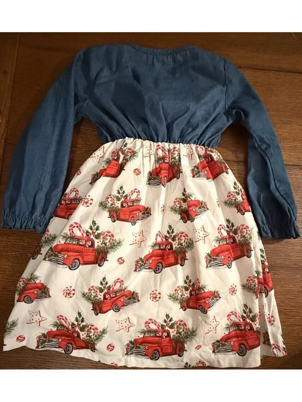 Girls Holiday Dress Measures Size 4T-5T Denim Red Truck
